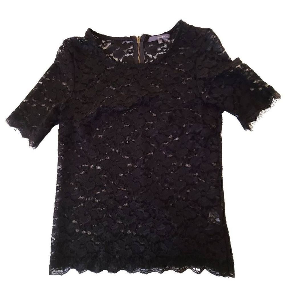 Matty Womens Black Lace Short Sleeve Top Medium